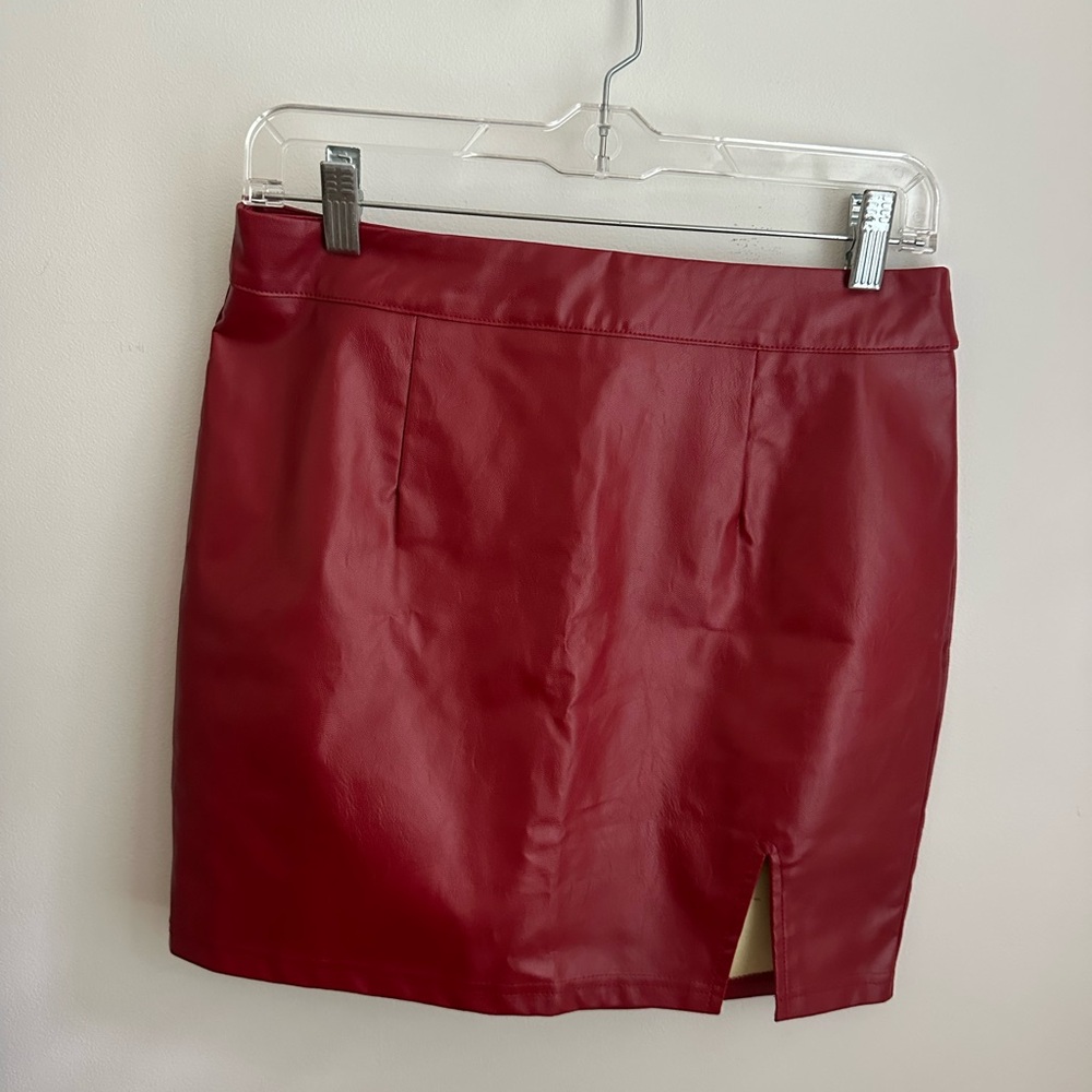 Red Pleather Mini Skirt